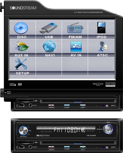 Soundstream VIR-8333NB Single DIN In-Dash DVD/DVDRW, CD, CD/RW, MP3, MP4, AM/FM Receiver with 8" Flip-Up Motorized TFT LCD Display