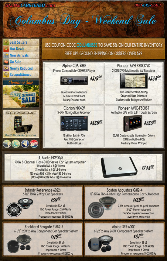 OnlineCarStereo.com | Columbus Day - Weekend Sale. 